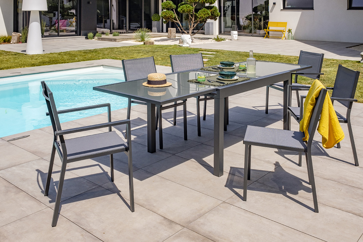 Table de jardin extensible gris anthracite L135-270 cm PORTOFINO