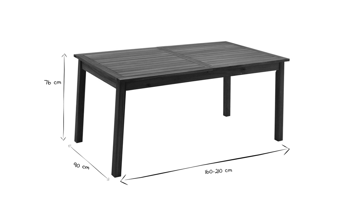 Table de jardin extensible rallonges intgres en bois massif L160-210 cm MAYEL