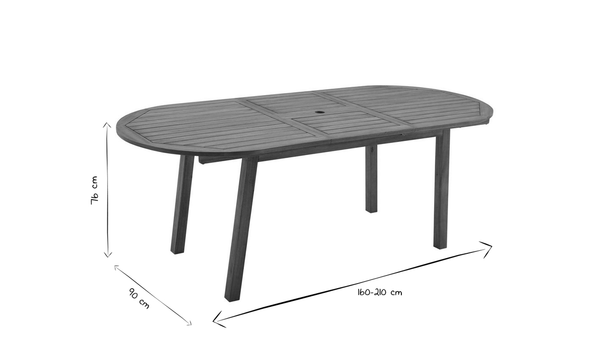 Table de jardin extensible rallonges intégrées en bois massif L160-210 cm MAYEL