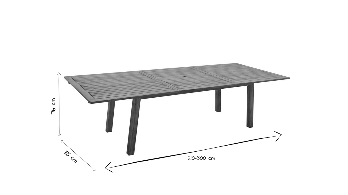 Table de jardin extensible rallonges intégrées en bois massif L210-300 cm MAYEL