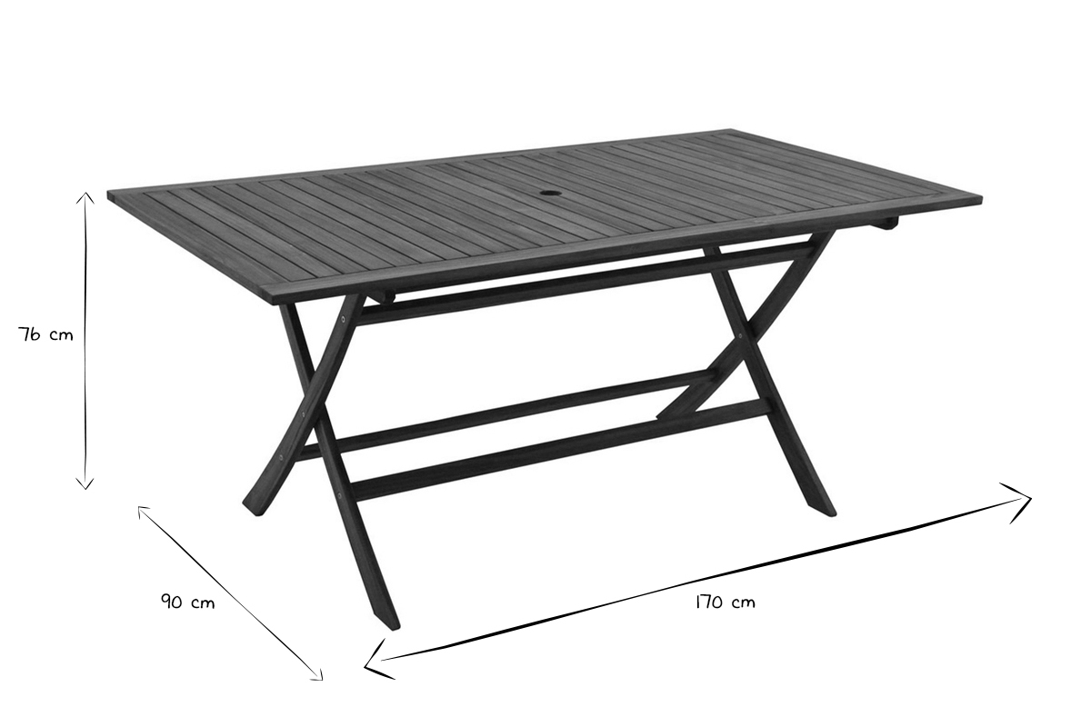 Table de jardin pliante rectangulaire en bois massif L170 cm CANOPEE