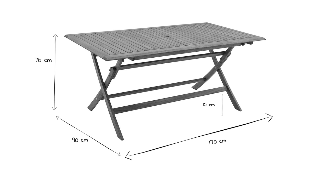 Table de jardin pliante rectangulaire en bois massif L170 cm SANTIAGO