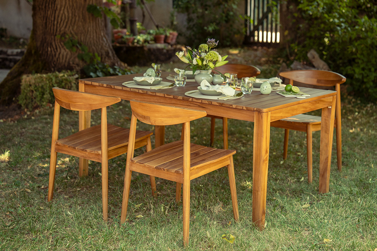 Table de jardin rectangulaire en bois teck massif L160 cm UBUD
