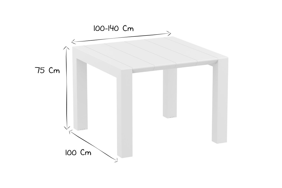 Table extensible d'ext�rieur blanche L100-140 cm PRIMAVERA