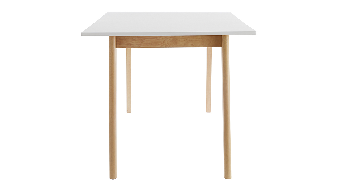 Table extensible rallonges intégrées rectangulaire blanche et bois clair L160-205 cm SWAD