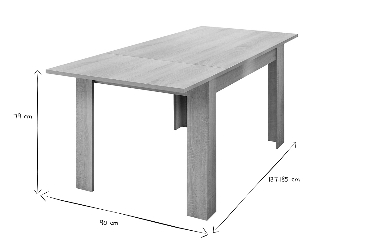 Table extensible rallonges intgres rectangulaire bois clair chne L137-185 cm KOFI
