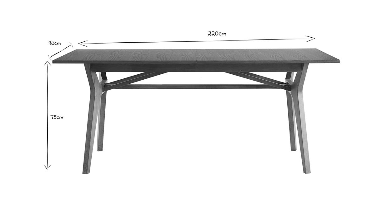 Table extensible rallonges intgres rectangulaire bois clair L180-220 cm FOSTER