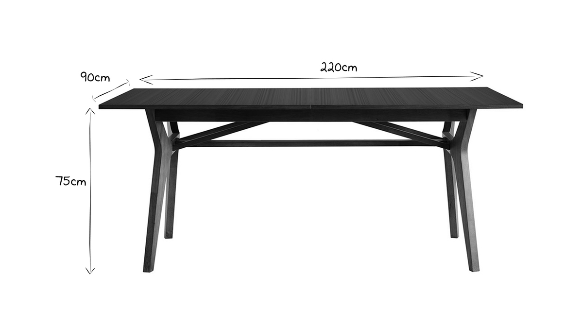 Table extensible rallonges intégrées rectangulaire bois foncé noyer L180-220 cm FOSTER