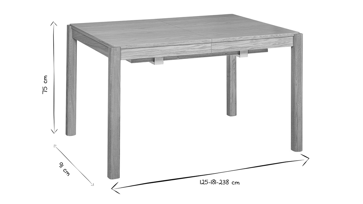 Table extensible rallonges intégrées rectangulaire en bois clair chêne L125-238 cm AGALI