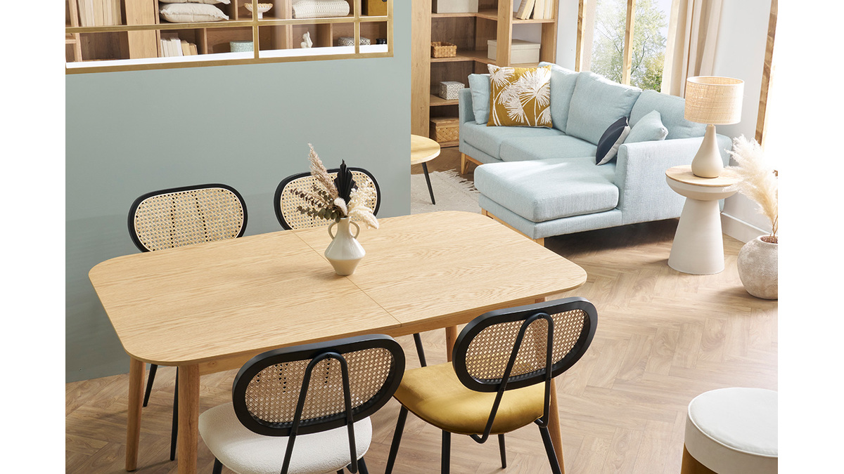 Table extensible rallonges intégrées rectangulaire en bois clair chêne ...