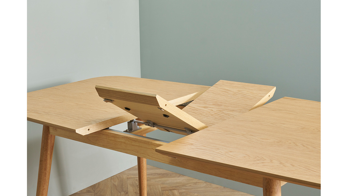 Table extensible rallonges intgres rectangulaire en bois clair chne L140-170 cm ANK