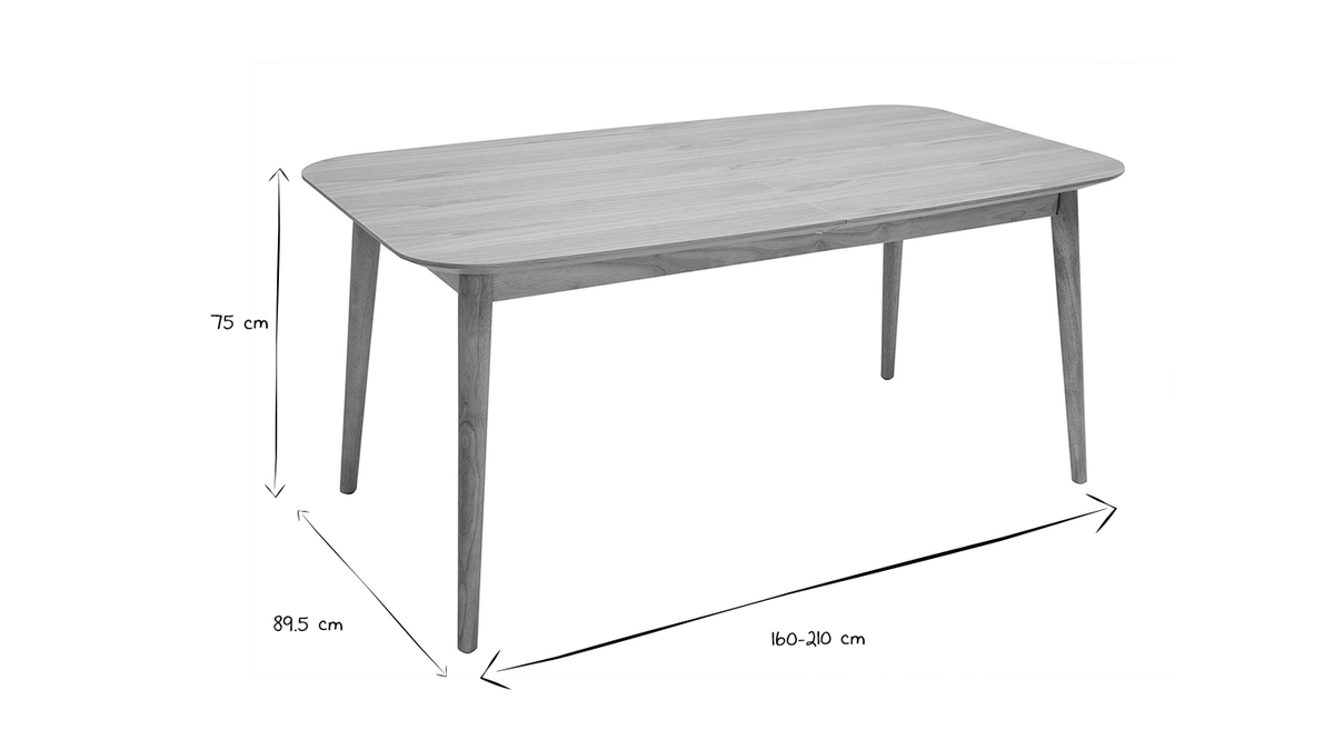 Table extensible rallonges intégrées rectangulaire en bois clair chêne L160-210 cm ANK