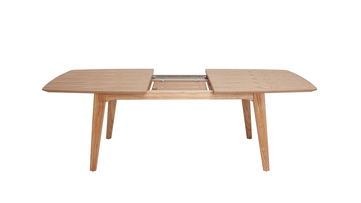 Table extensible rallonges intégrées rectangulaire en bois clair L180-230 cm FIFTIES