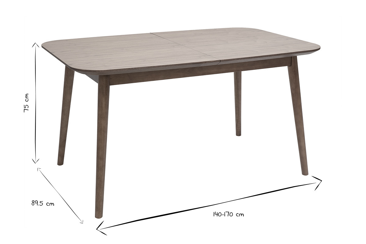 Table extensible rallonges intgres rectangulaire en bois fonc noyer L140-170 cm ANK