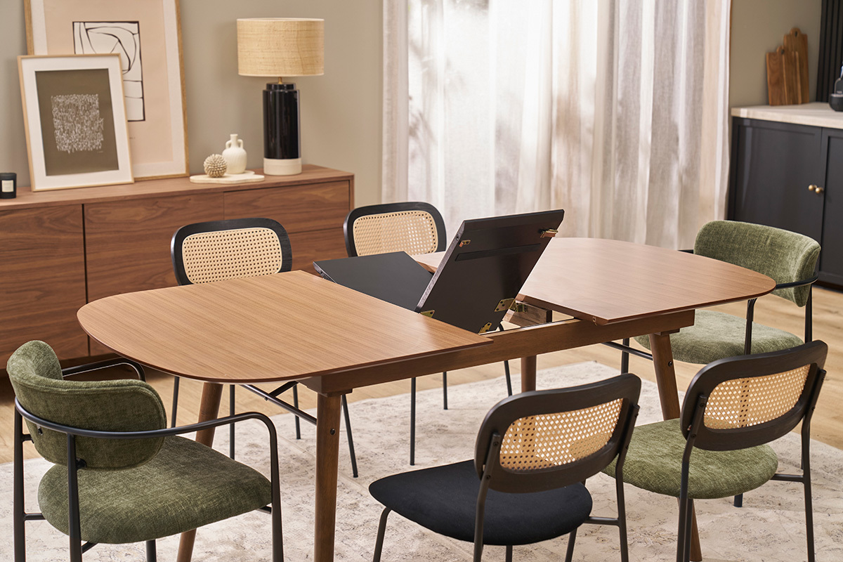 Table extensible rallonges intgres rectangulaire en bois fonc noyer L150-180 cm SHELDON