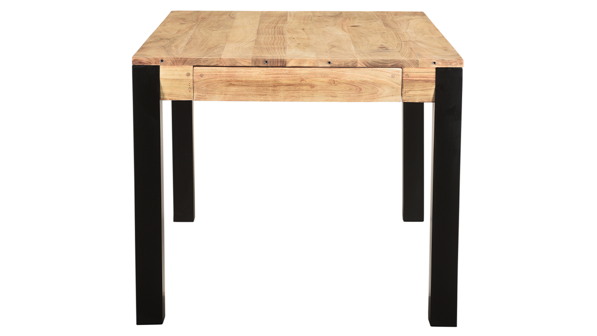 Table extensible rallonges intégrées rectangulaire en bois massif et métal noir L120-210 cm TRAP