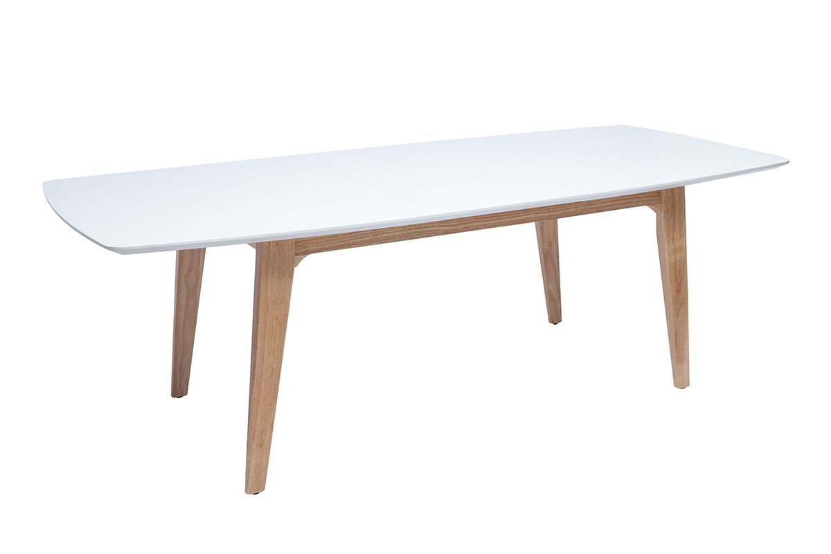 Table extensible rallonges intgres rectangulaire finition bois blanc et hva massif L180-230 cm FIFTIES