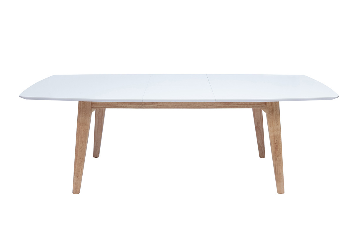Table extensible rallonges intgres rectangulaire finition bois blanc et hva massif L180-230 cm FIFTIES