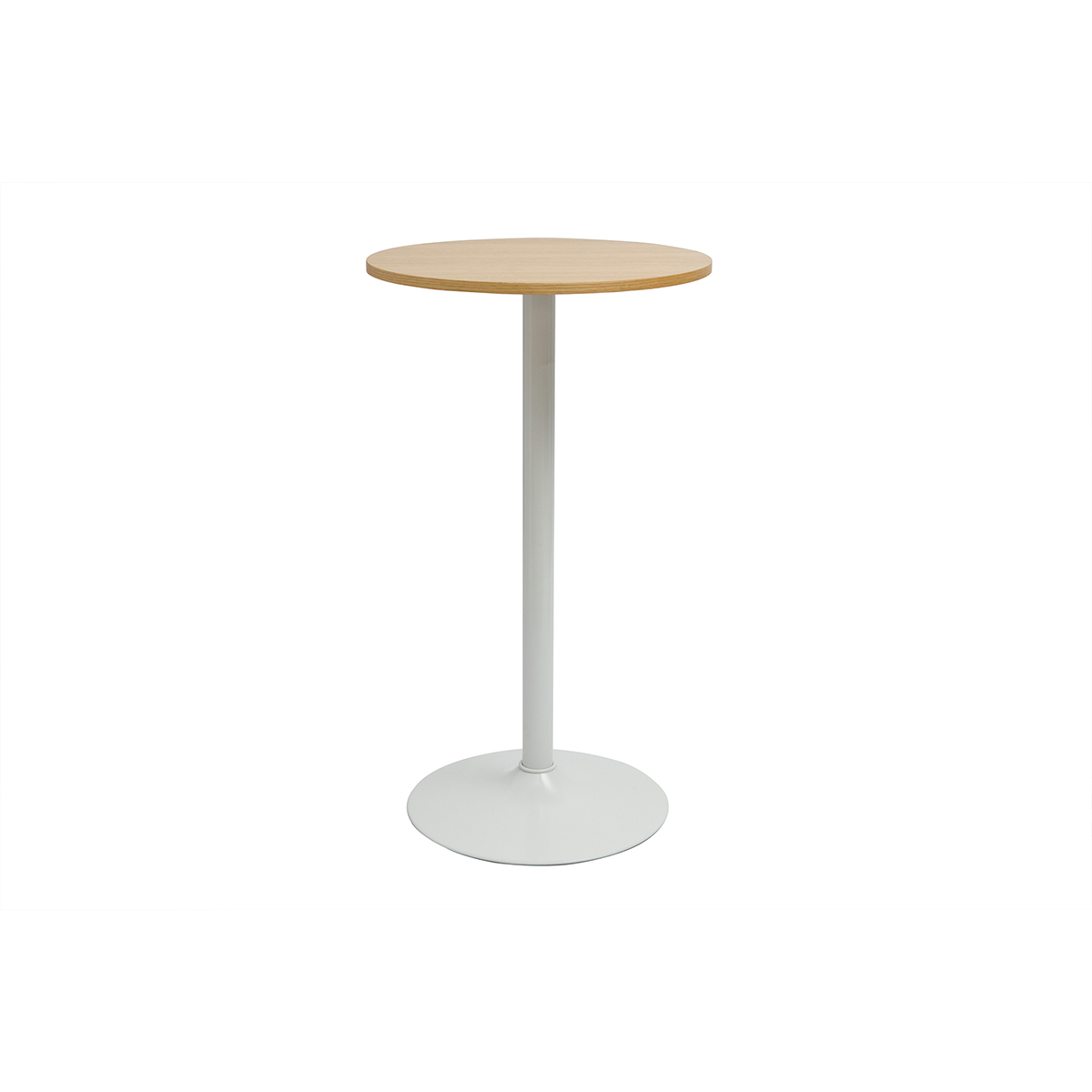 Table haute design ronde en bois clair chêne et métal blanc D60 cm CALISTA Table haute design ronde en bois clair chêne et métal blanc D60 cm CALISTA