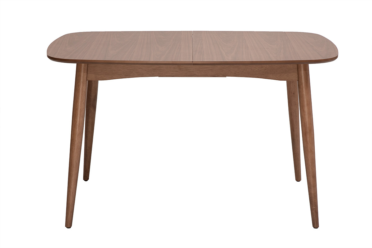 Table � manger rectangulaire extensible en bois fonc� noyer, vue de face