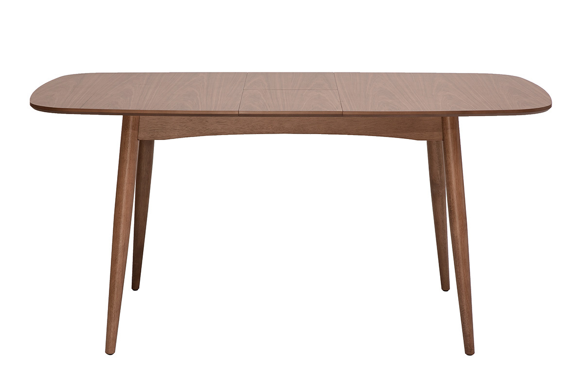 Table � manger rectangulaire extensible en bois fonc� noyer, vue de face