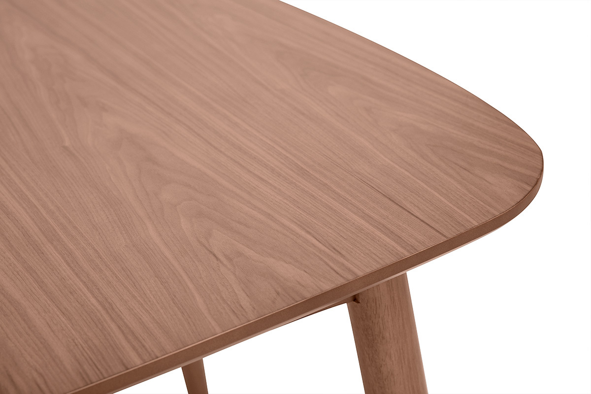 Table � manger extensible en bois fonc� noyer, vue rapproch�e du plateau �l�gant.