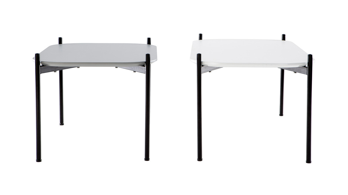 Tables basses design 100 et 75 cm blanc/gris pieds mtal (lot de 2) SEGA