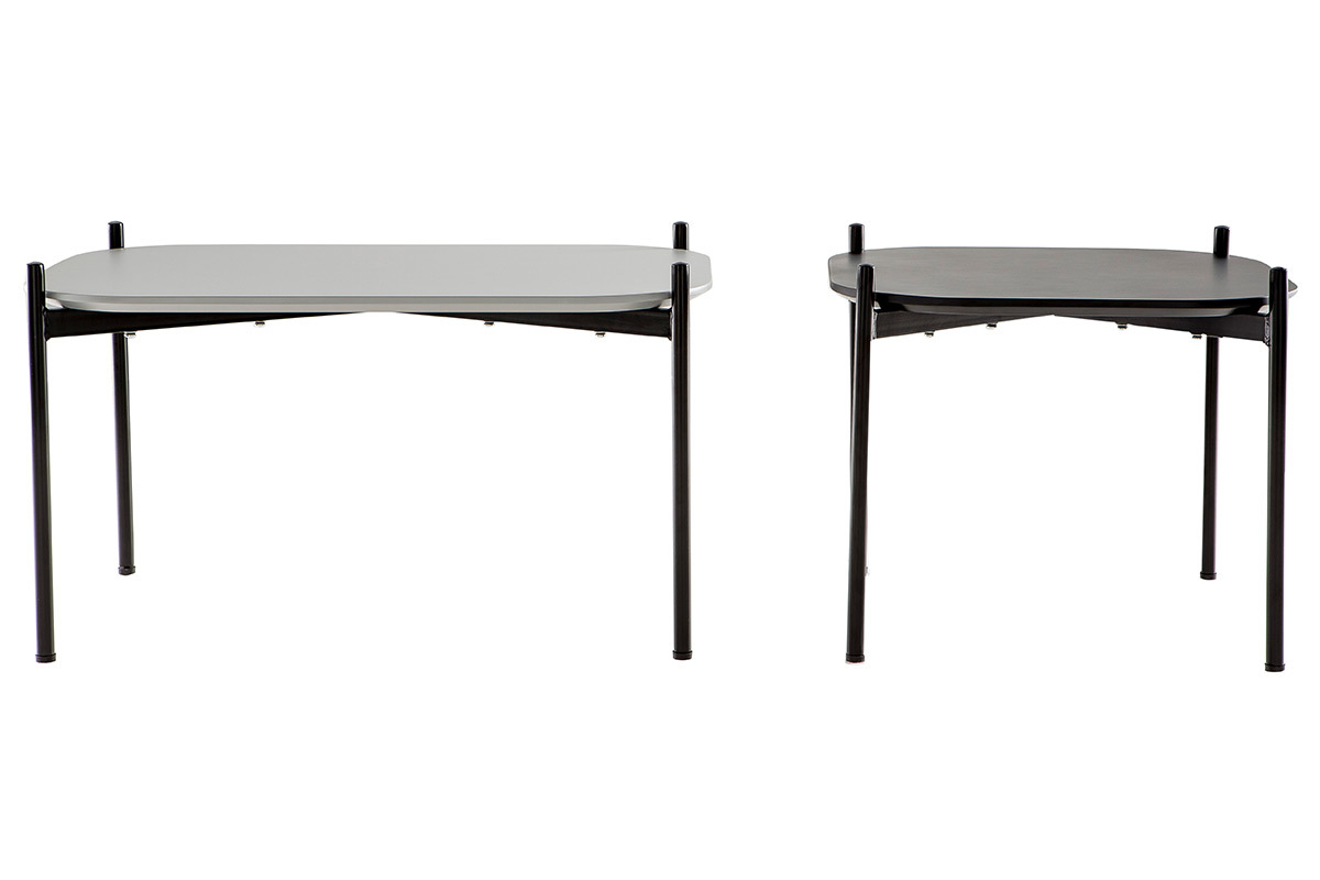 Tables basses design 75 et 50 cm gris/noir pieds m�tal (lot de 2) SEGA