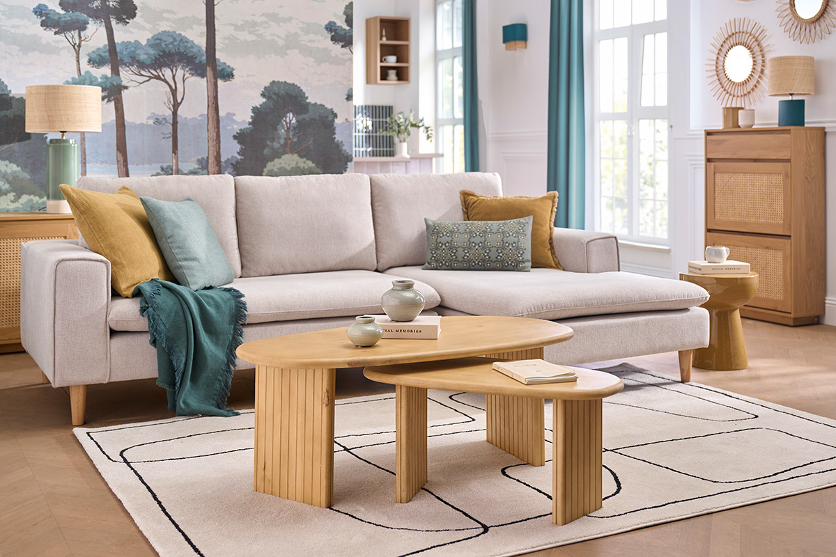 Tables basses gigognes bois clair manguier massif (lot de 2) MARBELLA