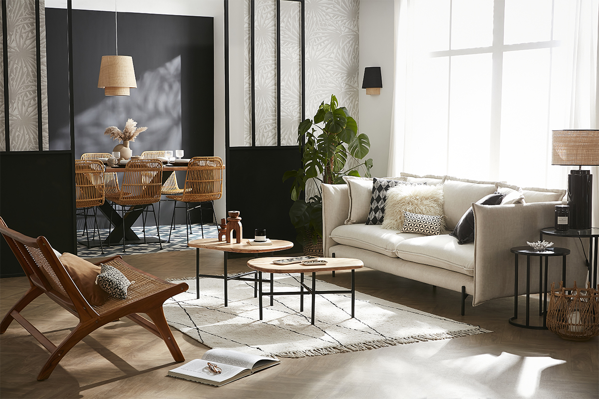 Tables basses gigognes bois clair massif et m�tal noir (lot de 2) SUZANE