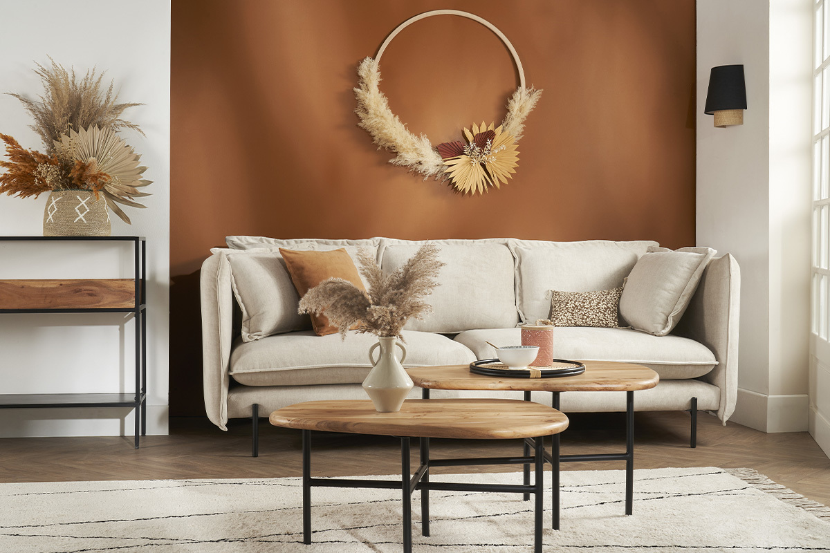 Tables basses gigognes bois clair massif et m�tal noir (lot de 2) SUZANE