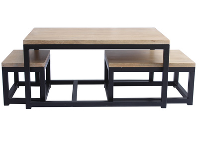 Tables basses gigognes bois manguier massif et métal noir (lot de 3) FACTORY