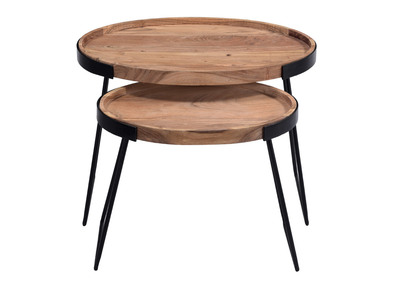 Tables basses gigognes bois massif et métal noir (lot de 2) ELAVO