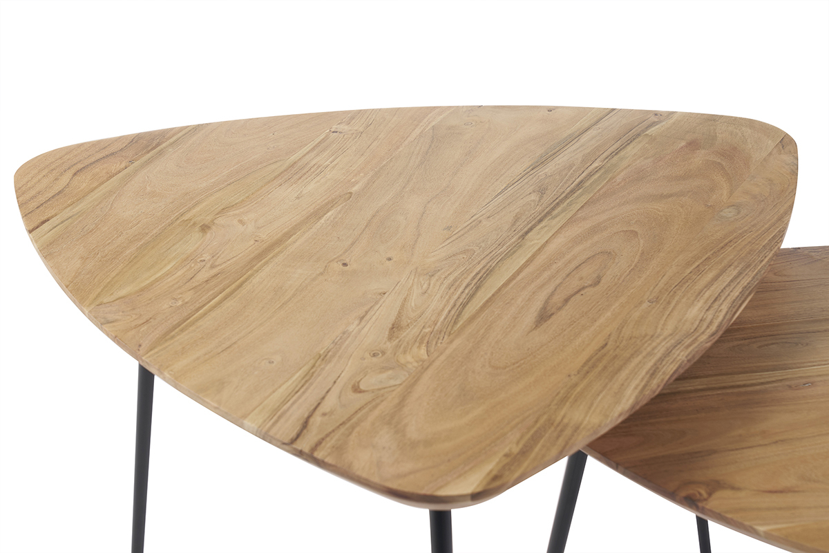 Tables basses gigognes bois massif et mtal noir (lot de 2) STONES