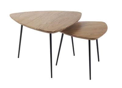 Tables basses gigognes bois massif et métal noir (lot de 2) STONES