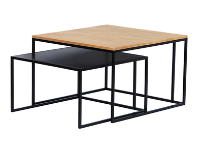 Tables basses gigognes carrées bois manguier massif et métal noir (lot de 2) TAHL
