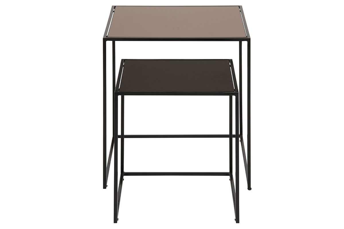 Tables basses gigognes carr�es bronze et verre fum� (lot de 2) POMPEI