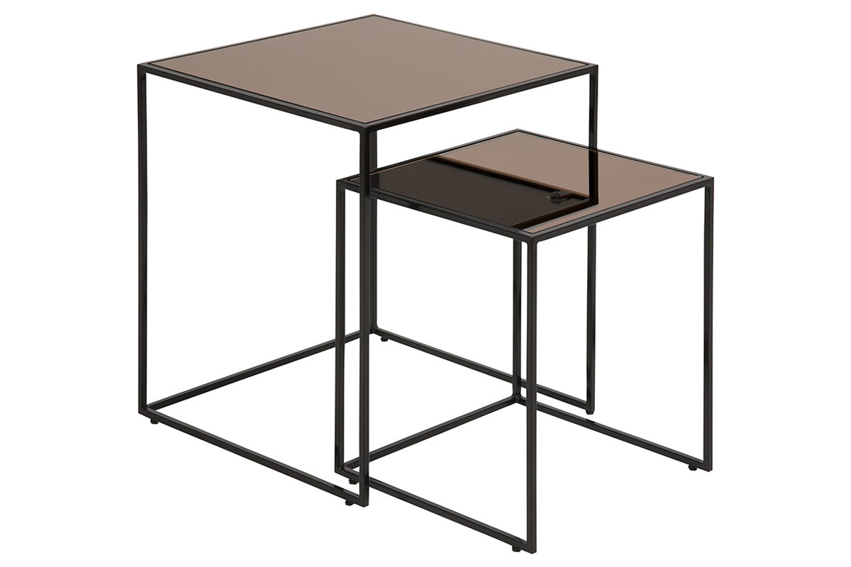 Tables basses gigognes carr�es bronze et verre fum� (lot de 2) POMPEI