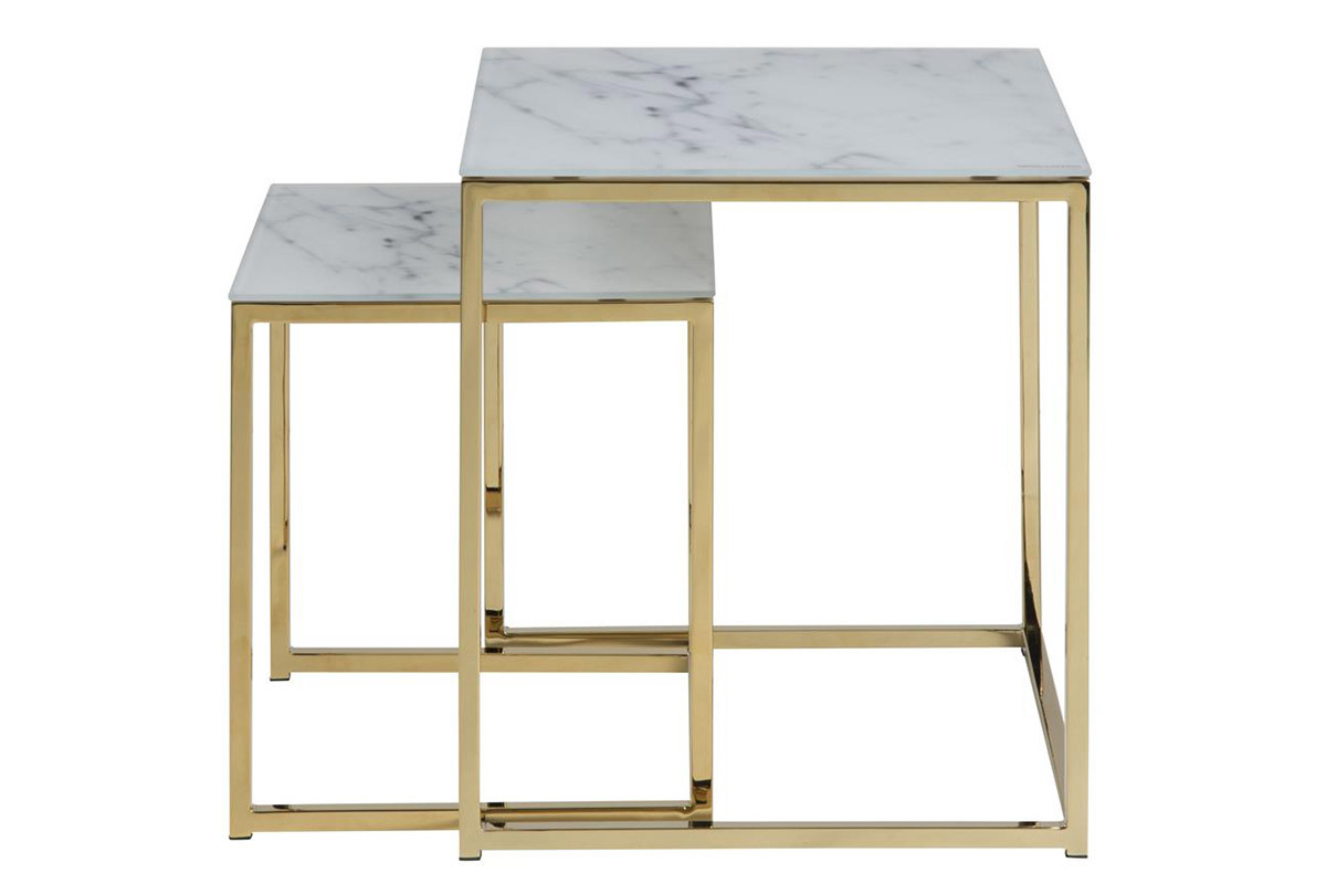 Tables basses gigognes carres effet marbre et pieds mtal SILAS