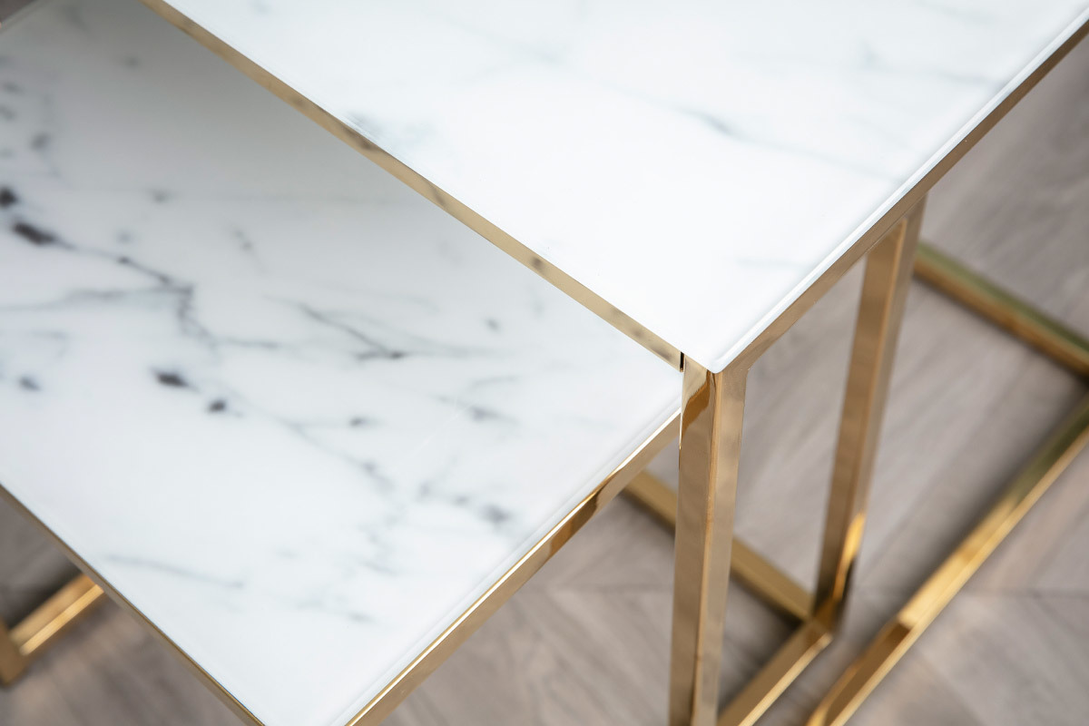 Tables basses gigognes carres effet marbre et pieds mtal SILAS