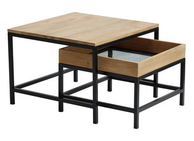 Tables basses gigognes carr&eacute;es en manguier massif et m&eacute;tal (lot de 2) RACK