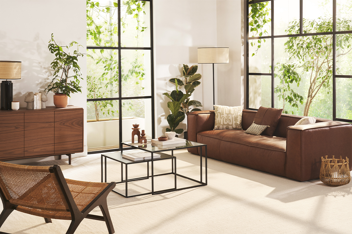 Tables basses gigognes carr�es verre tremp�, bois manguier massif et m�tal noir (lot de 2) TAHL