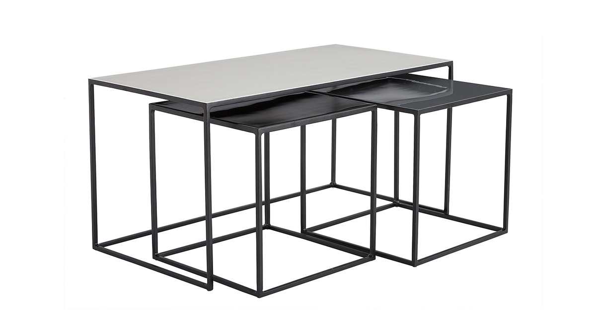Tables basses gigognes design blanc, gris et noir (lot de 3) FIDO
