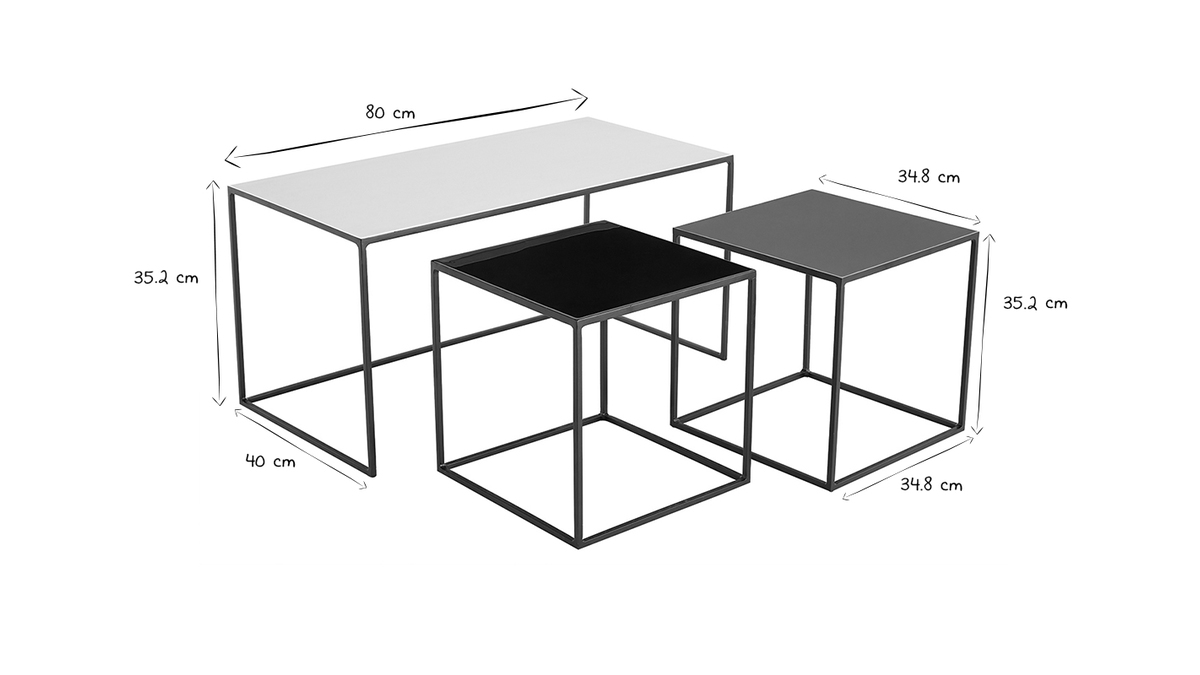 Tables basses gigognes design blanc, gris et noir (lot de 3) FIDO