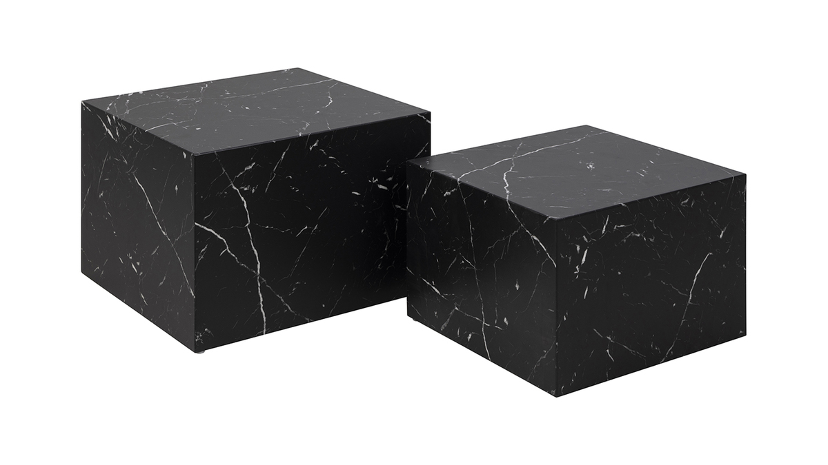 Tables basses gigognes design effet marbre noir (lot de 2) CALLA