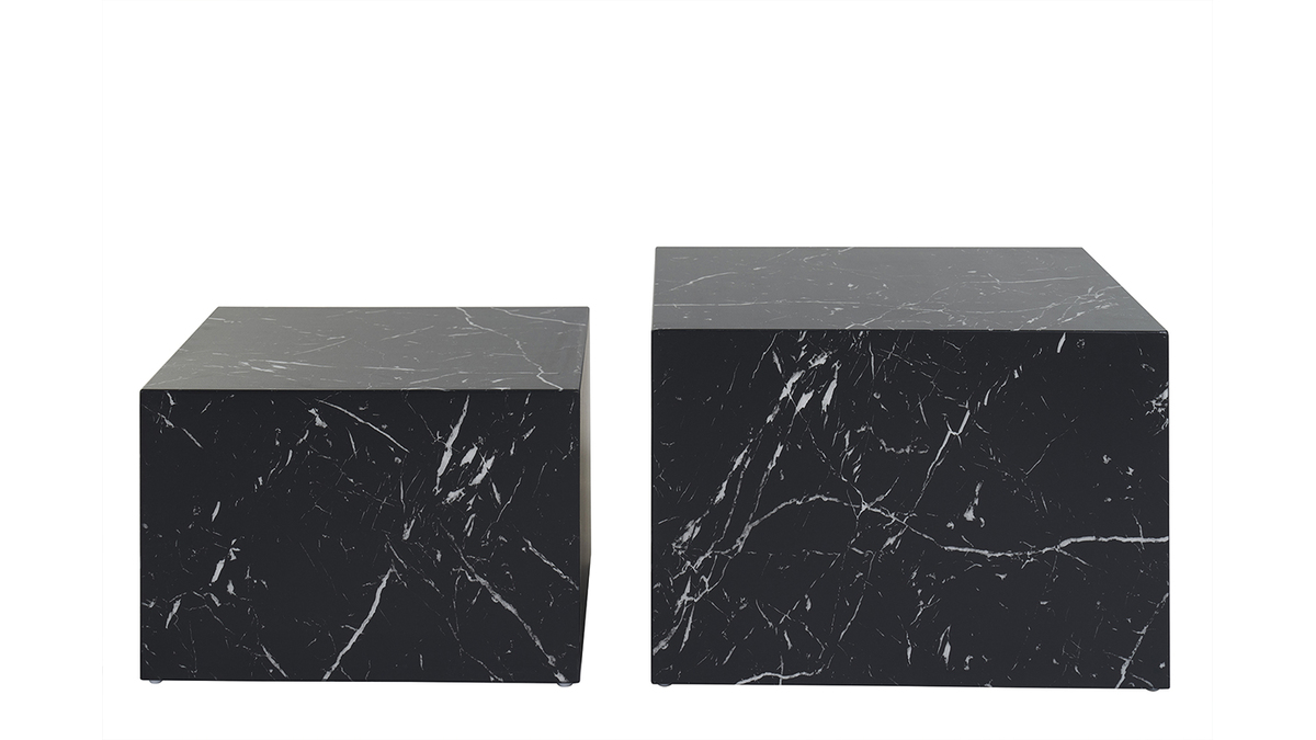 Tables basses gigognes design effet marbre noir (lot de 2) CALLA