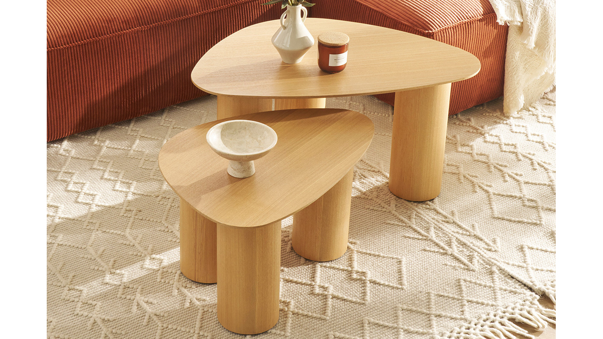 Lot De 2 Tables Gigognes En Bois Massif - Rectangulaires, 47/58/39 Cm - Occasion
