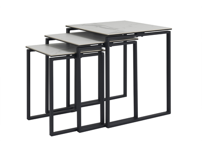 Tables basses gigognes design en céramique effet marbre blanc et métal noir (lot de 3) STRESA