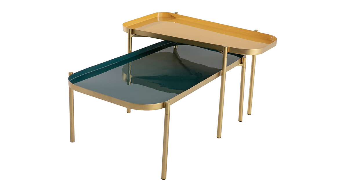 Tables basses gigognes design laquées bleu et jaune (lot de 2) ZURIA