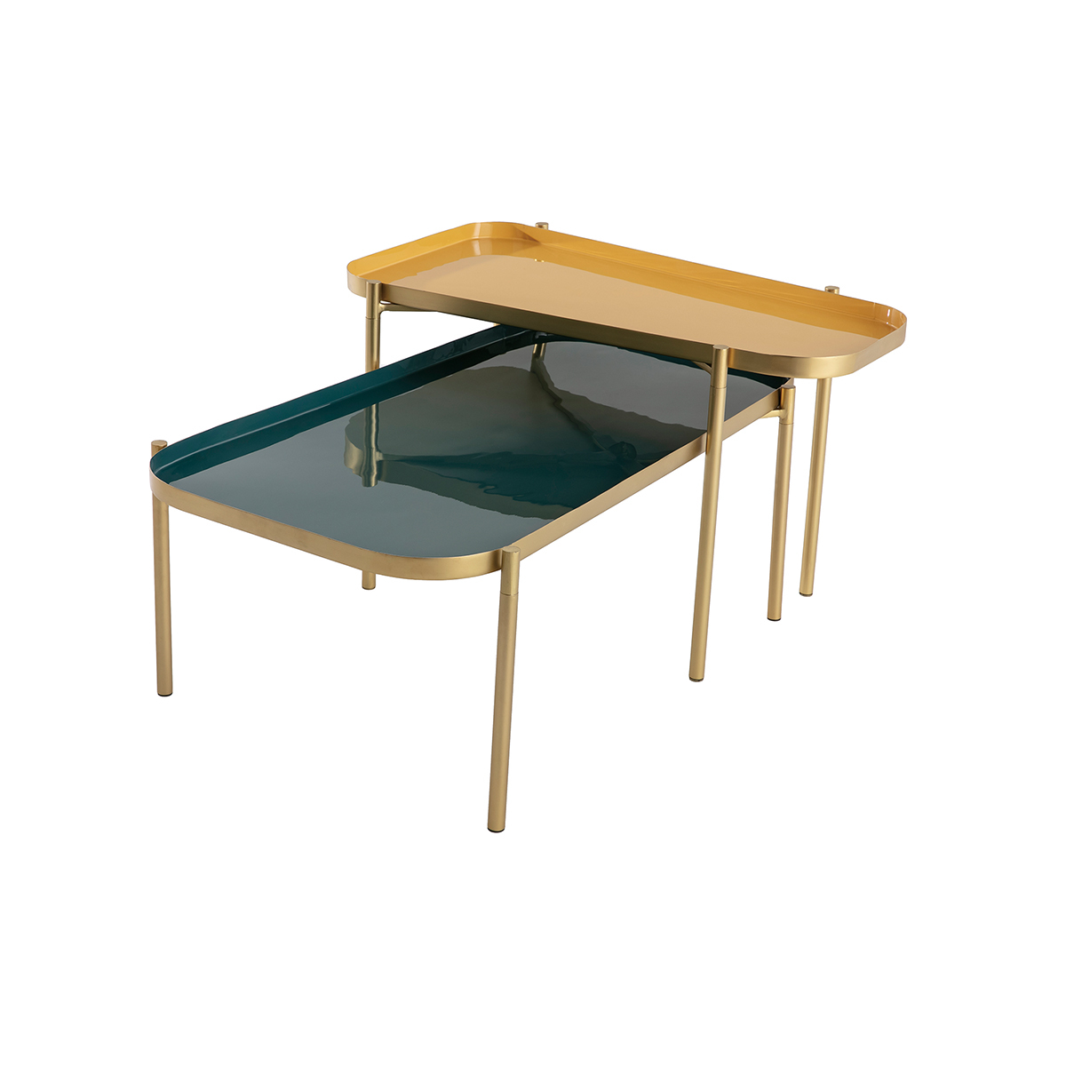 Tables basses gigognes design laquées bleu et jaune (lot de 2) ZURIA vue1